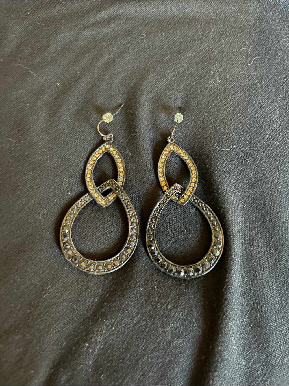 Lia Sophia Black Double Teardrop Crystal Drop Earrings